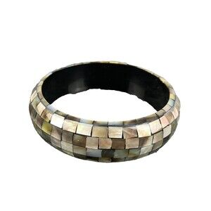 Mother Of Pearl Mosaic Bangle Bracelet Shell Inlay Fashion Shimmer Natural